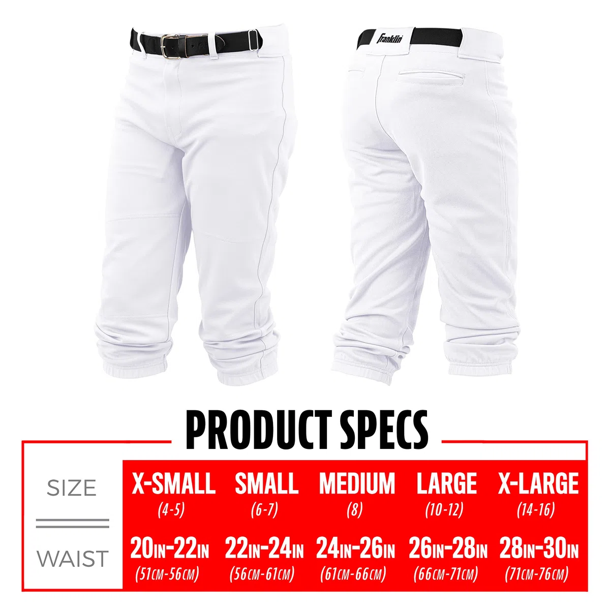 Franklin Sports Pantaloni da Baseball + Softball, Altezza al Ginocchio, per Bambini, con Passante per Cintura