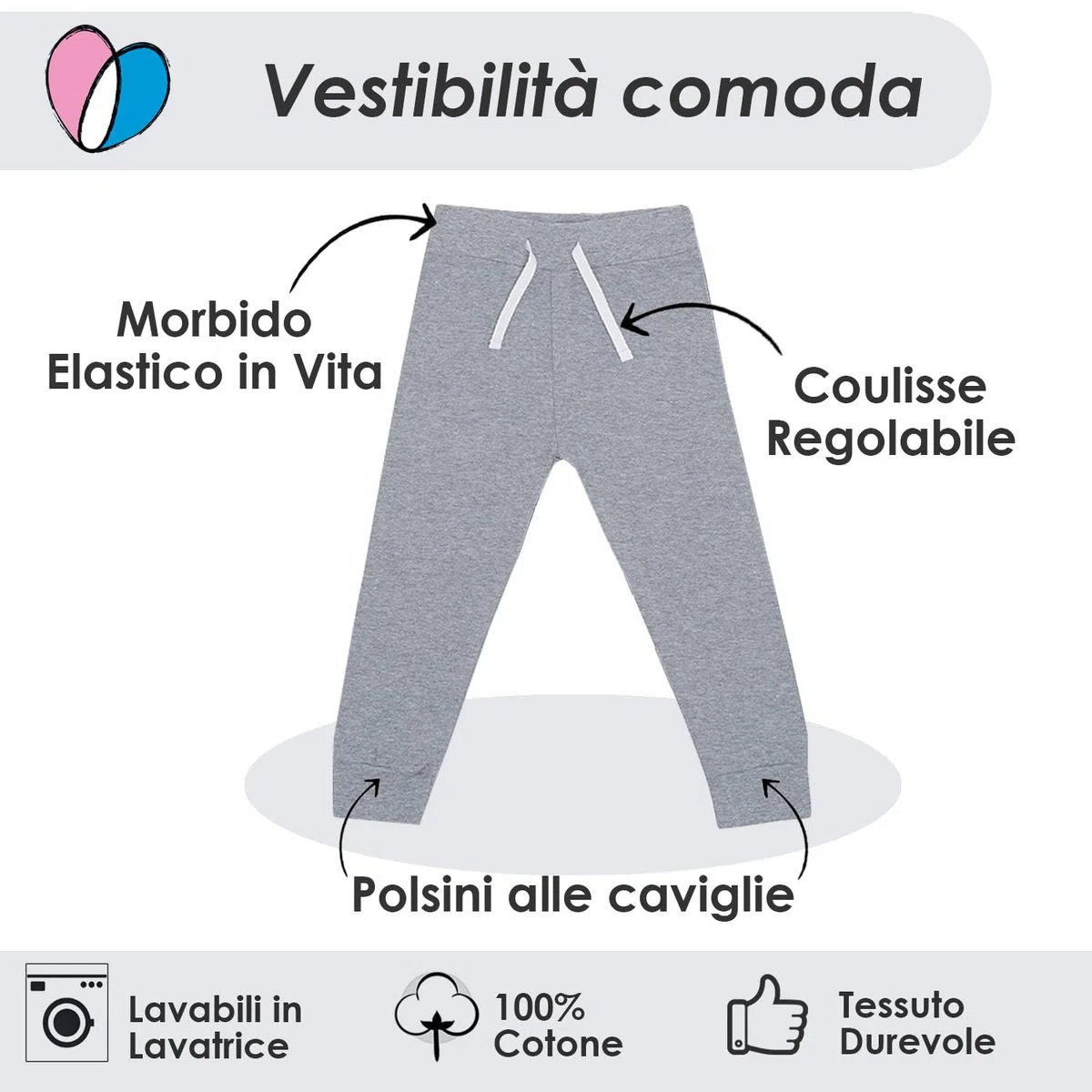 Lovjoy Pantaloni Jogger da Bambini – Pacco da 3 o 4 Colori - 1-4 Anni - qualità, Comfort, 100% Cotone con Elastico e Coulisse Regolabile