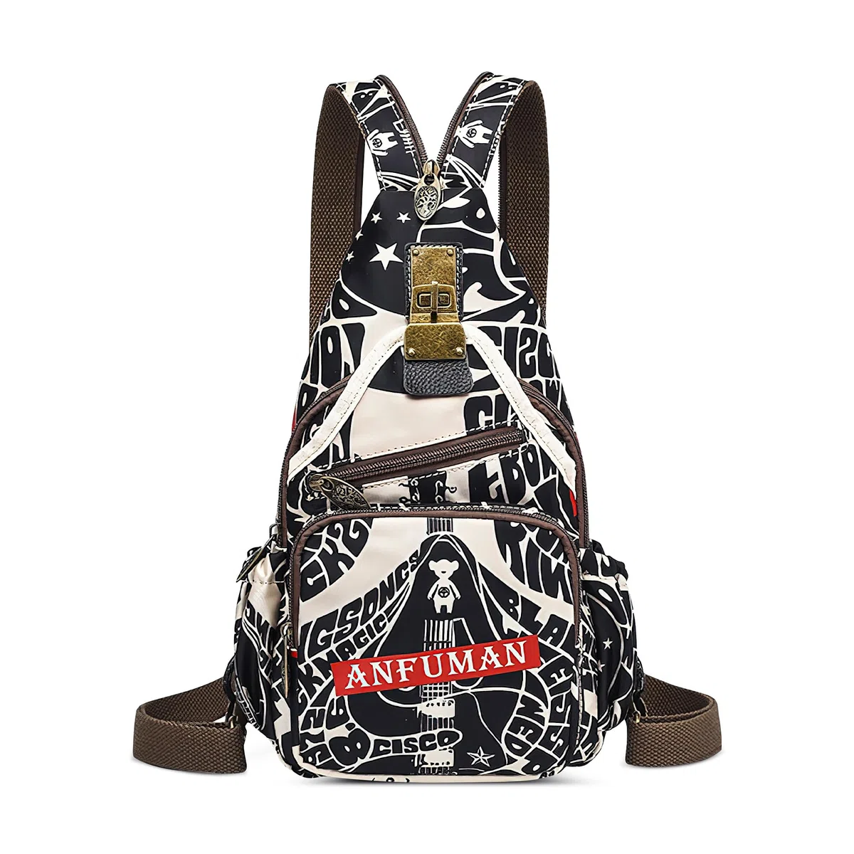 Retrò Zaino Piccolo Donna Quotidiano Casuale Antifurto Moda Borsa Da Petto Viaggi Lavoro Shopping Borse A Tracolla Stampato Messenger Borsa A Spalla Nylon Zaini Borsetta Nero B