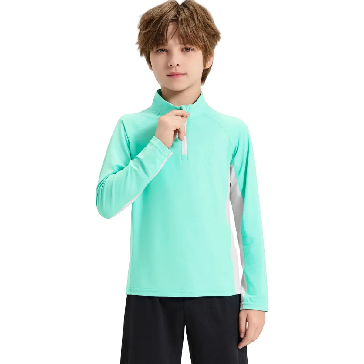 Rolanko Maglietta da Bagno a Maniche Lunghe con Protezione UV per Ragazzi, Cerniera a 1/4 Rash Guard per Bambini