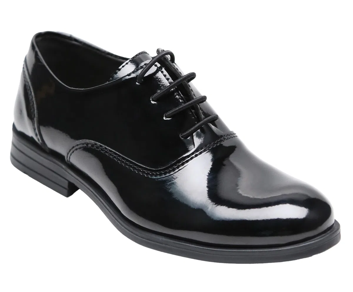 Scarpe Eleganti Oxford Nere verniciate da Ragazzo, Classiche Scarpe Formali da Ballo e da Sposa con Lacci