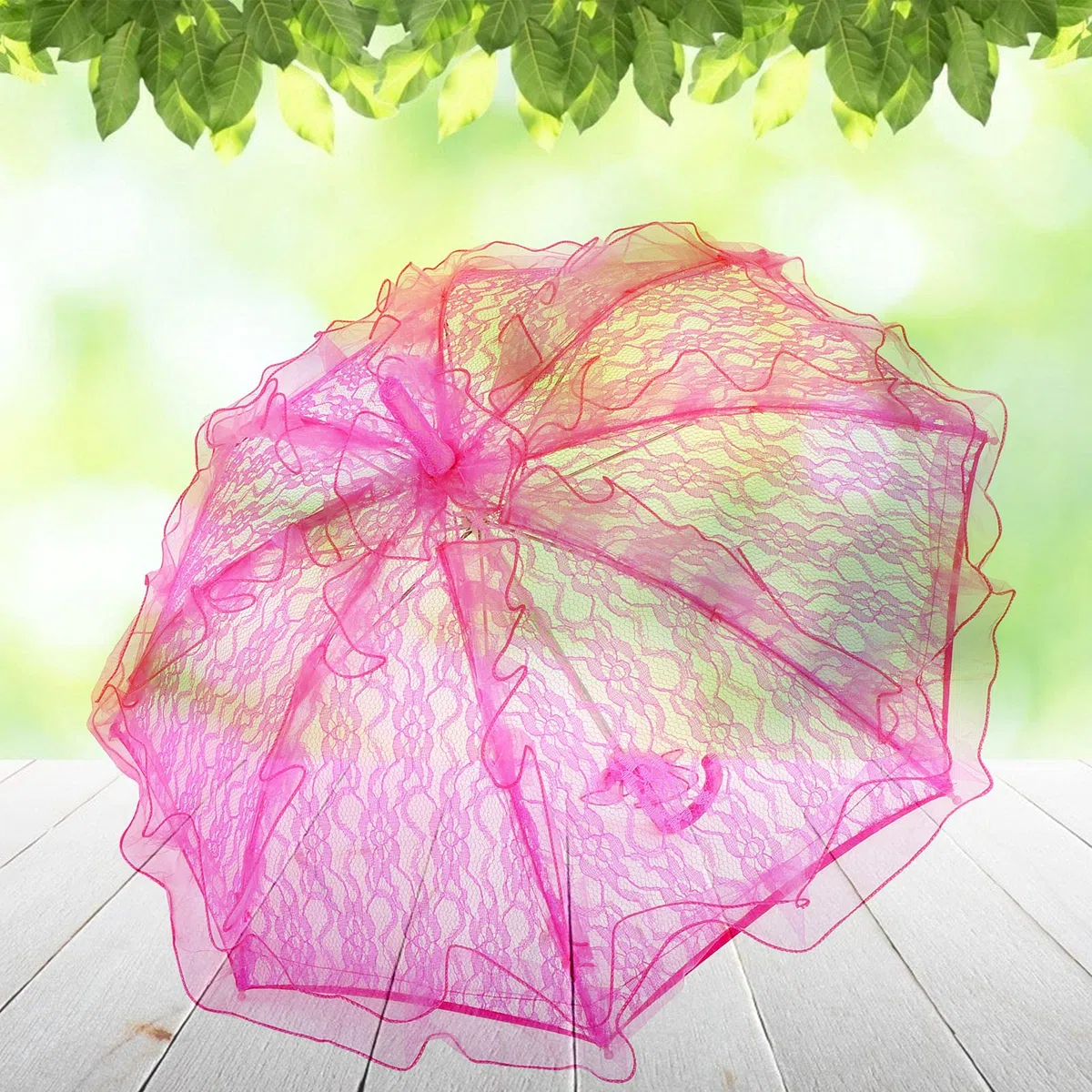 KIMISS Ombrello in Pizzo Rosa Ombrello Parasole Rosa Tessuto in Pizzo Ombrello da Sposa Ombrello in Pizzo Pieghevole Unico Ombrello Parasole Puntelli per Prestazioni (Rosa Rossa)