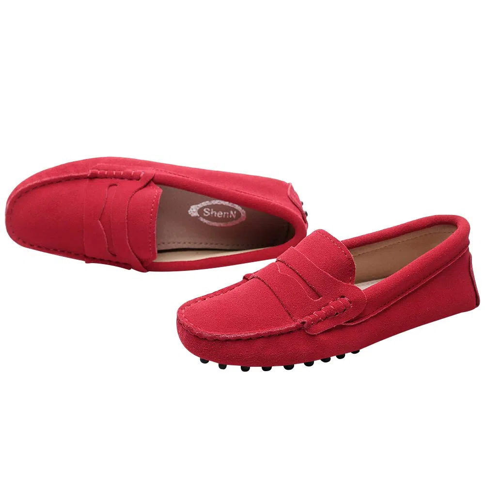 Donna Classico Scamosciato/Tessuto Papillon Penny Loafers Comodo Fatto a Mano Mocassini Pantofola