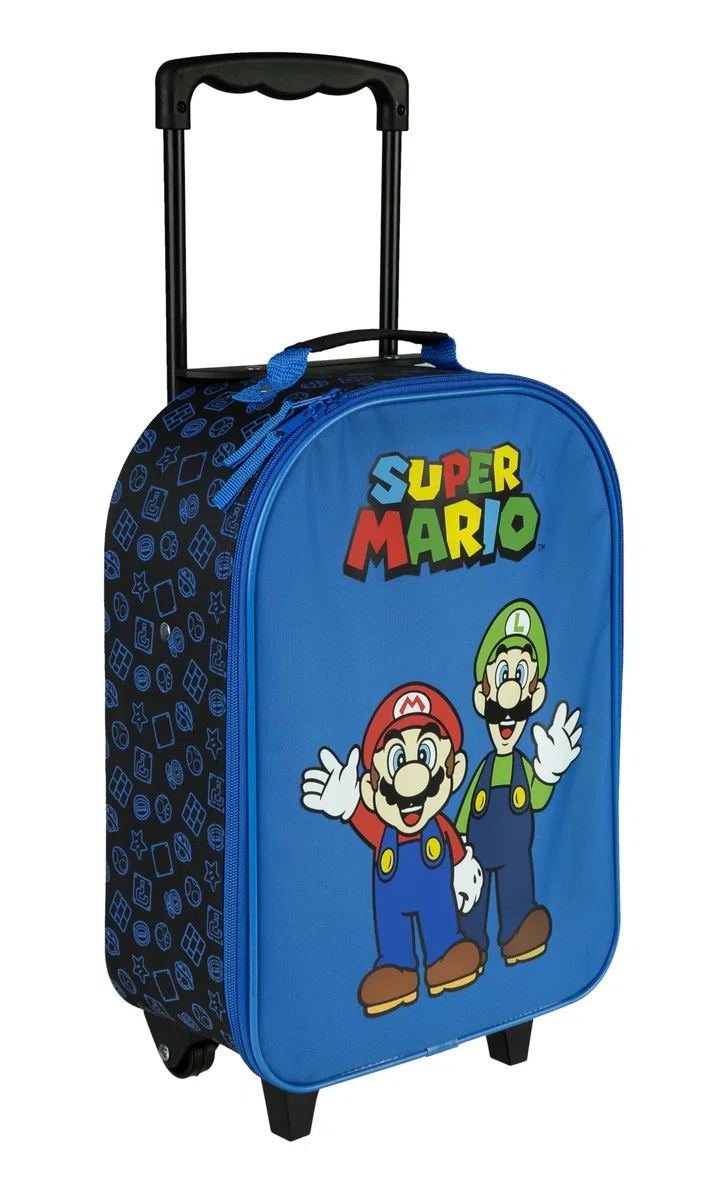 Undercover - Trolley per bambini Super Mario - ampio scomparto principale - compagno di viaggio ideale - asta telescopica regolabile e fissabile