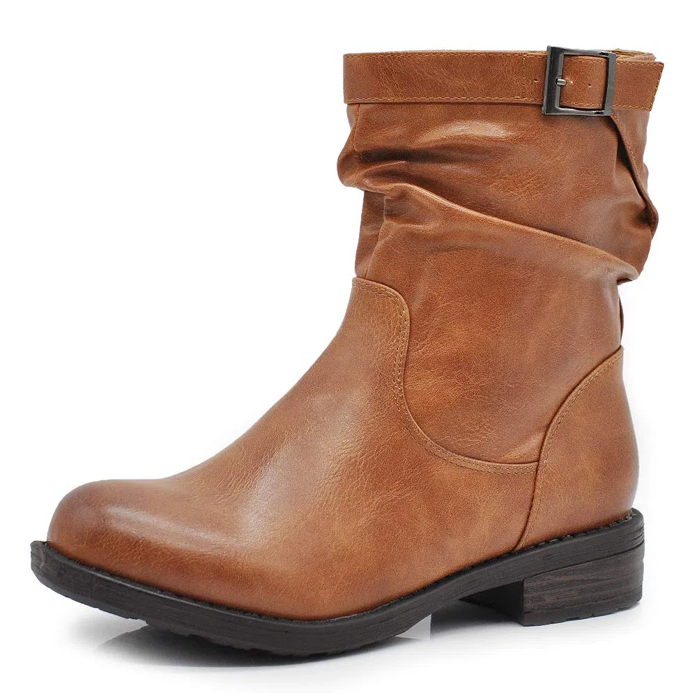 IF Stivali Stivaletti Anfibi Biker Motociclista Arricciati Caviglia Con fibia Da Donna G680