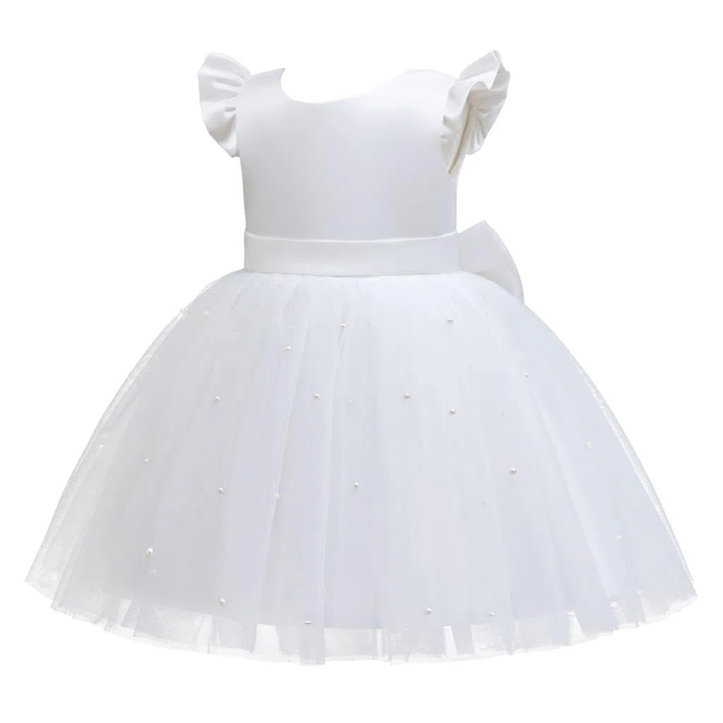 Lito Angels Vestito Damigella Abito da Festa Cerimonia Natale Elegante con Perla per Bambina, Bianco Verde Rosso Rosa