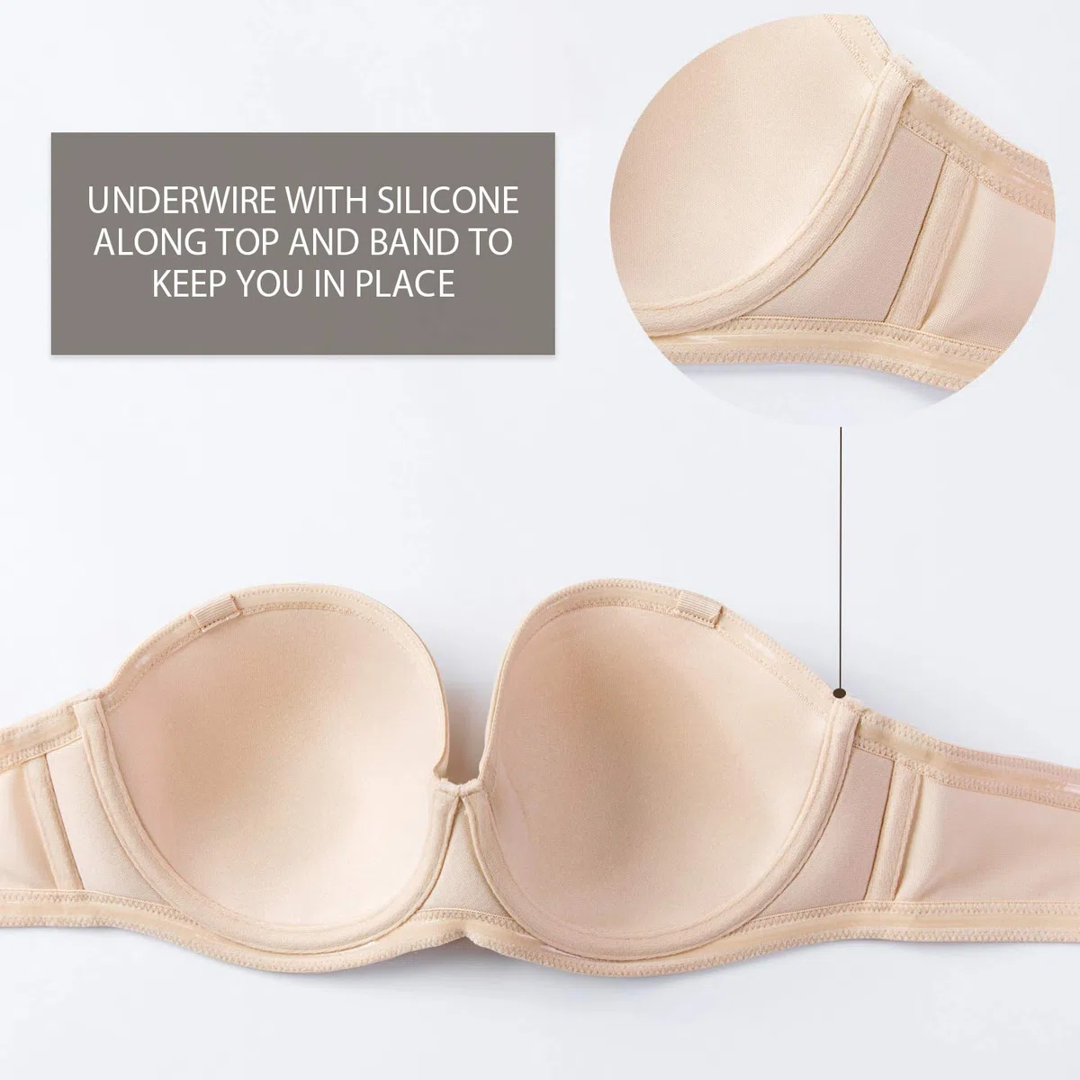 DELIMIRA Donna Reggiseno Senza Spalline Push Up Invisibile Taglie Forti Multiuso con Ferretto Coppe Modellate