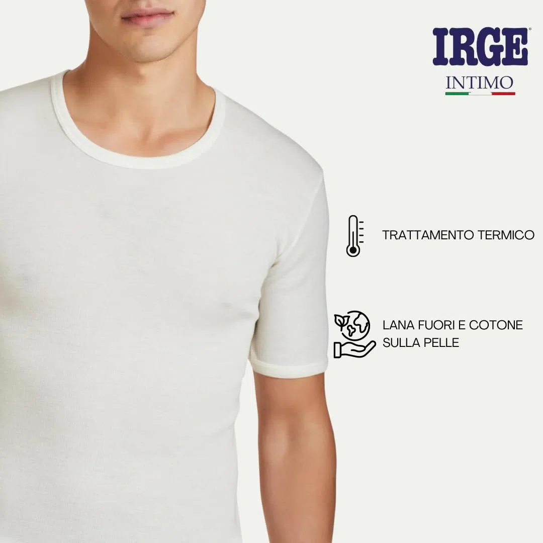 Irge - Maglie Intime Uomo Lana e Cotone (Pacco da 3) Girocollo e Scollo V Lana Fuori e Cotone sulla Pelle per L'Autunno e l'inverno