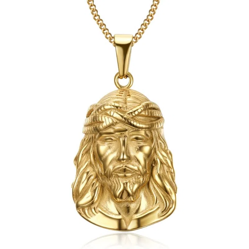 BOBIJOO JEWELRY - Pendentif Collier Tête de Jésus Christ Acier Inoxydable 316L Plaqué Doré Or Chaîne