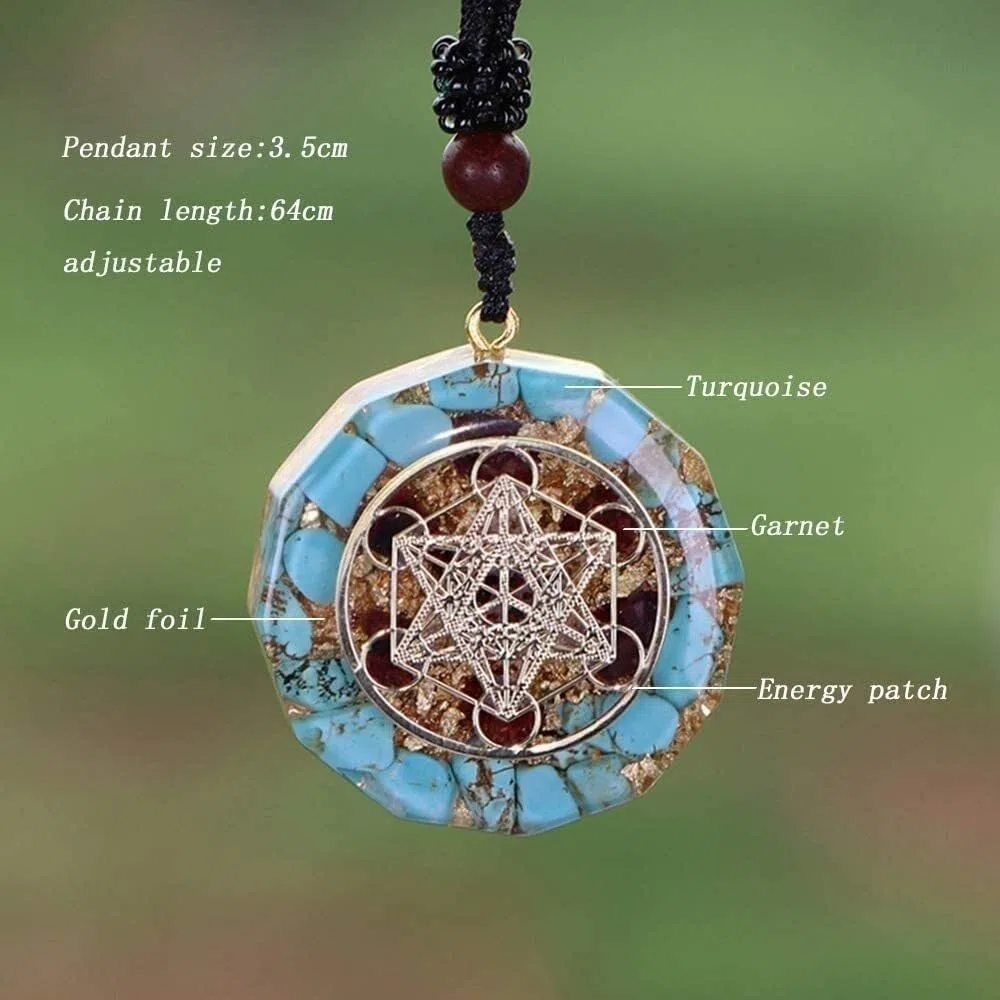Ciondolo in orgonite Fatto a Mano Metatron Cube Reiki Ciondolo in Cristallo di orgone Turchese