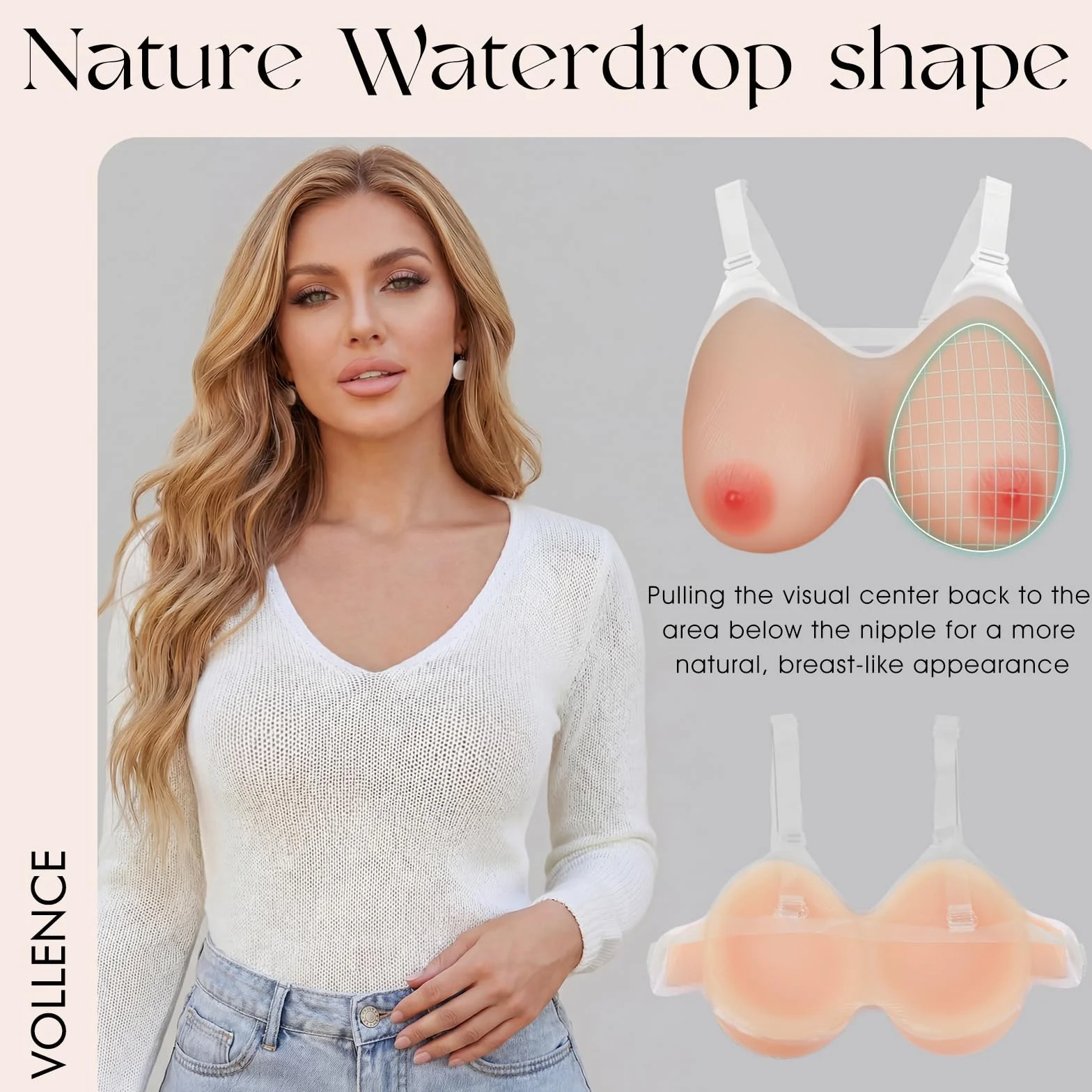 Vollence Strap on Silicone Breast Forms Forme Seno in Silicone a strappo Seno finto Protesi Finte Tette Mastectomia Cross-dresser Cosplay Donne Trans