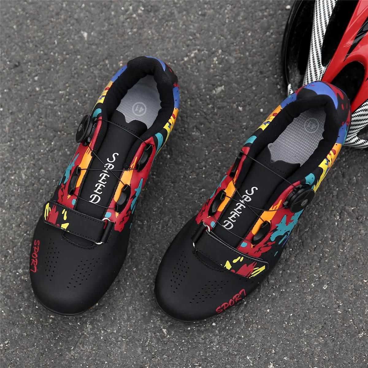 Hixingo Scarpe MTB Uomo Donna, Graffiti Colorati Stampa Scarpe Mountain Bike Compatibili con Pedali SPD, Unisex Scarpe Ciclismo All'aperto per Bici