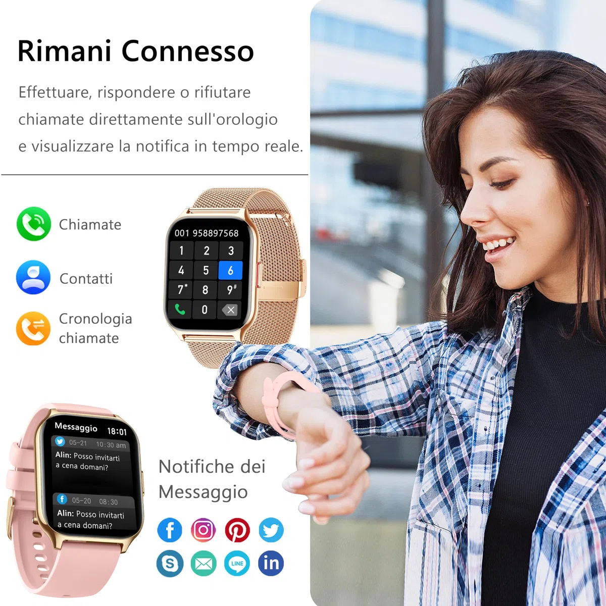 Smartwatch Uomo Donna, Effettua/Rispondi alle Chiamate, 2.0" Fitness Orologio, 100+ Modalità Sportive, Monitoraggio SpO2/Sonno/Pressione Sanguigna/Frequenza Cardiaca, Compatibile iOS/Android