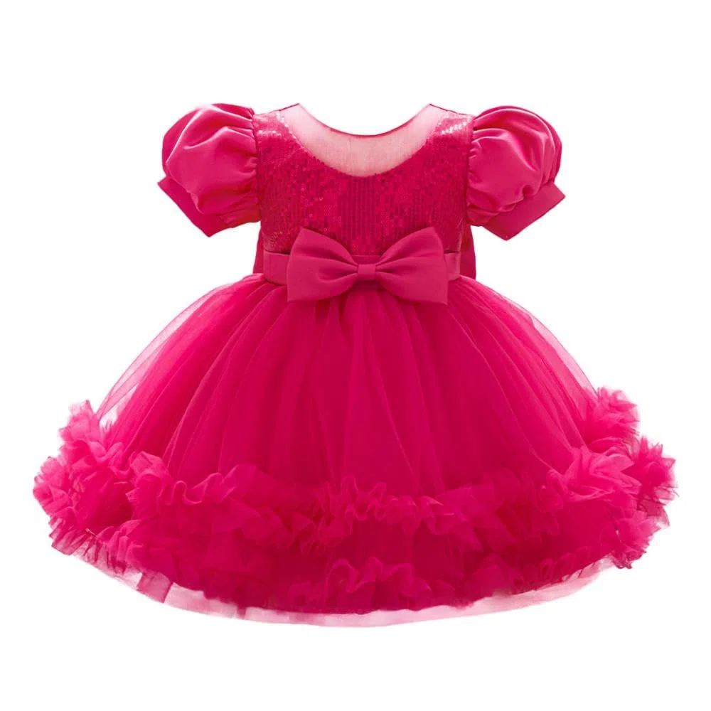 Lito Angels Vestito da Cerimonia Principessa in Tulle per Bimba con Fiocco e Cerchietto, Abito Elegante per Matrimonio Compleanno Festa Foto, 9 Mesi - 3 Anni