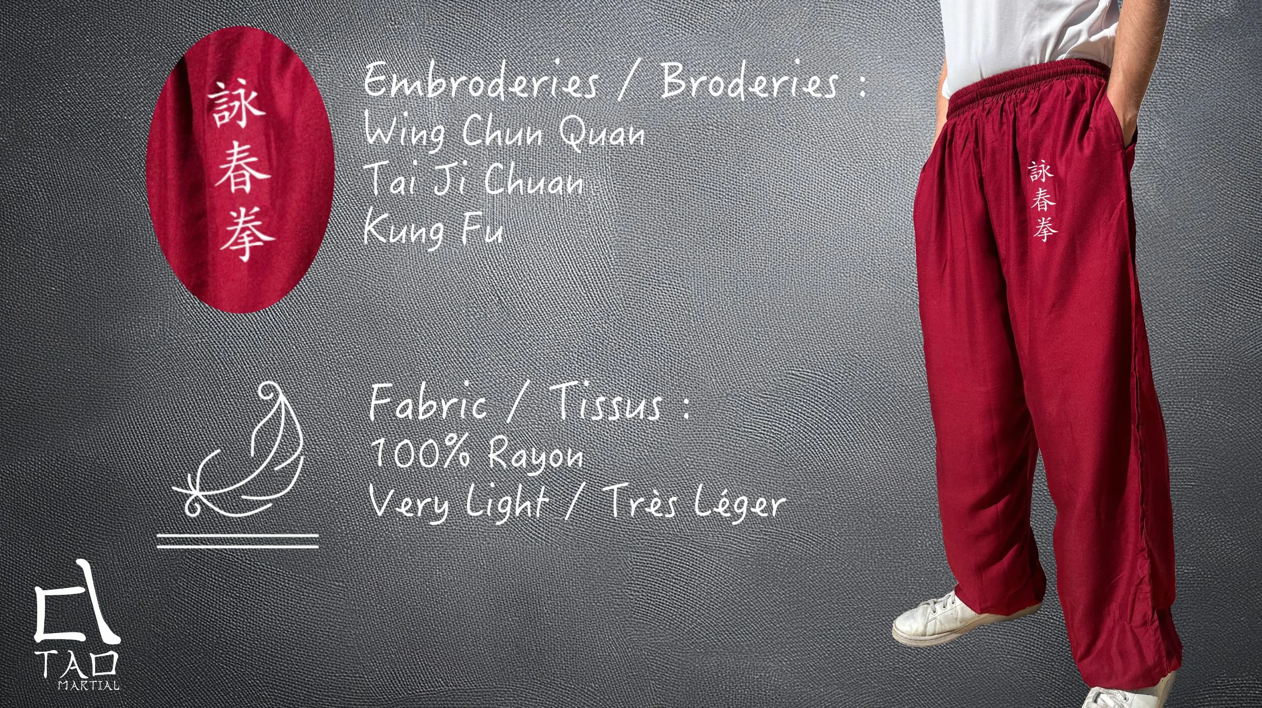 Pantaloni Kung Fu Stile Tai Chi e Wing Chun Pantaloni con Tasche Larghe in Viscosa, V3, M