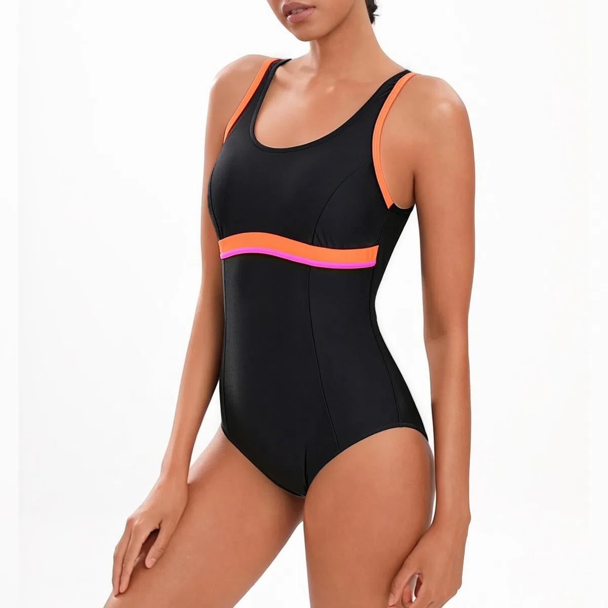 Veranobreeze Costume da Bagno da Donna di Un Pezzo Nero Atletico Modesto