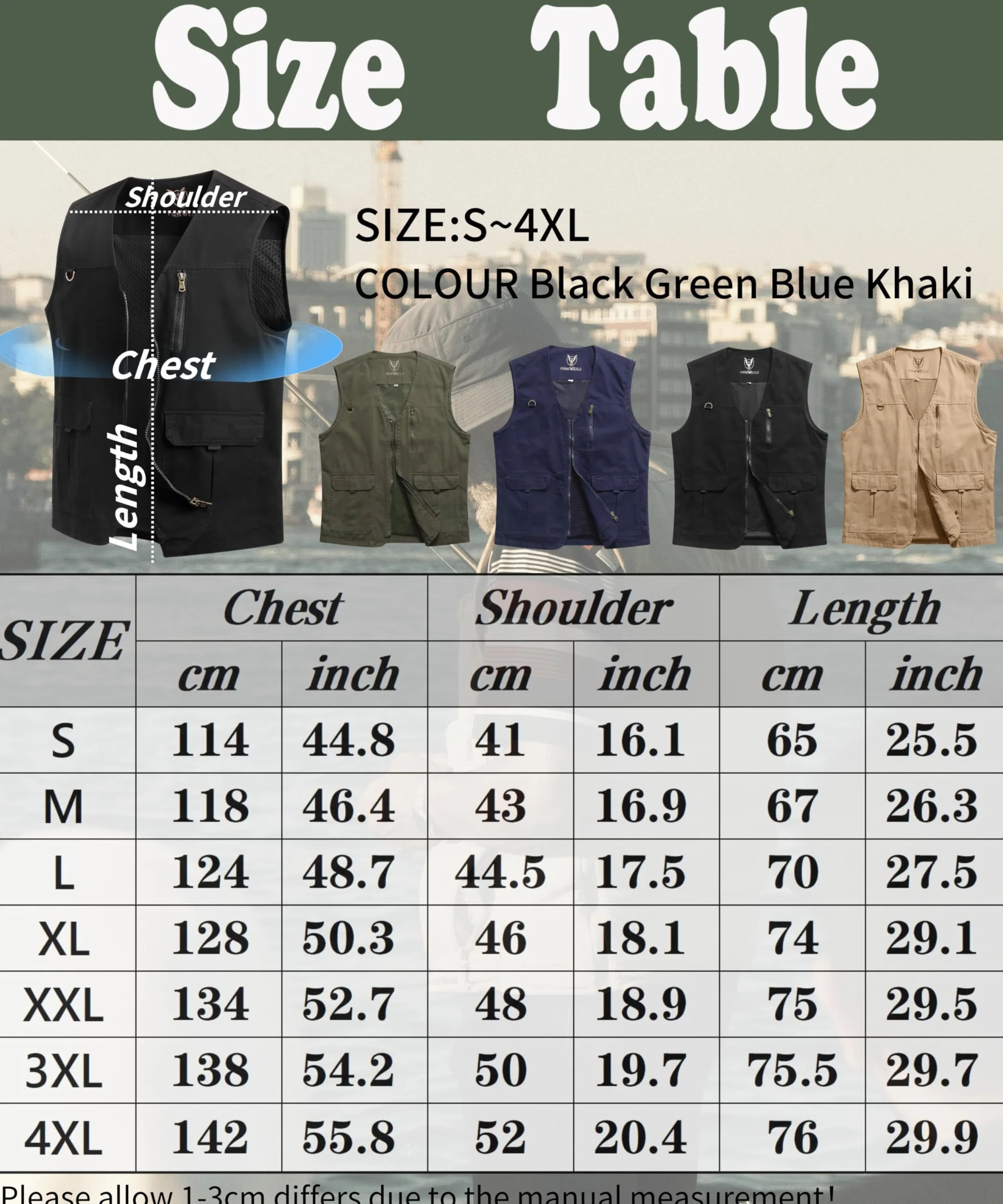 Gilet da Pesca da Uomo Casual Sport Giubbotto Leggero Cotone Gilet Multi-Tasche Senza Maniche Asciugatura Gilet Rapida Lavoro Giubbino per Safari Campeggio Gilet