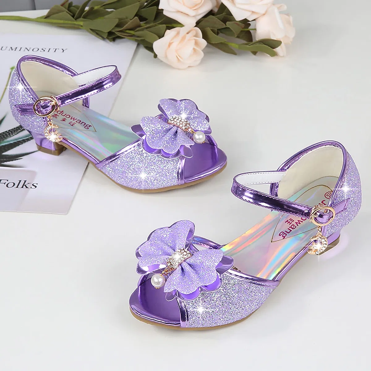 New front YONIER Scarpe con Tacco Ragazza Ballerine Bambina Cerimonia Festa Lustrino Nozze Scarpe da Principessa Eleganti Piatto Singole Ballerina Bimba Cristallo Bling Sandali