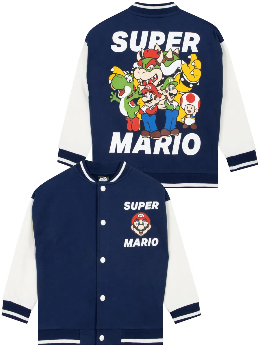 Super Mario Giacca bomber Mario, Luigi, Bowser e Yoshi, giacca per ragazzi, giacche Varsity, età da 5 a 13 anni