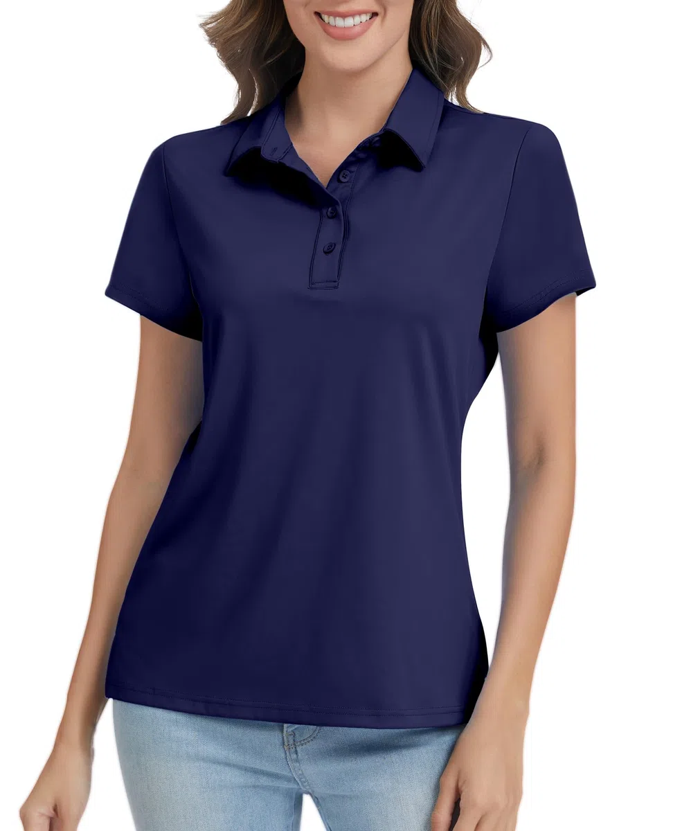 JoyGirl Polo da donna a maniche corte, ad asciugatura rapida, leggera, traspirante, da palestra, con colletto e 4 bottoni