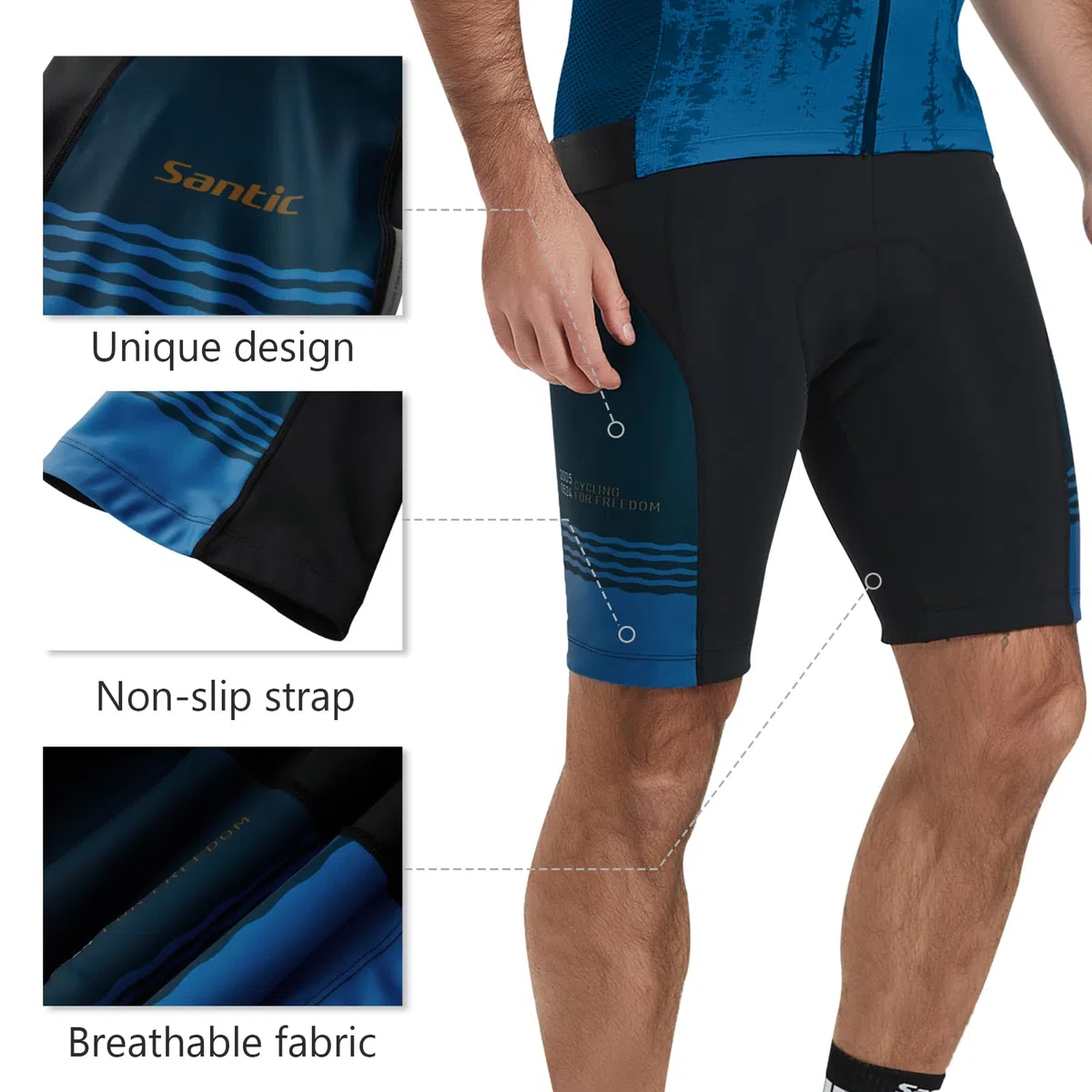 Santic Pantaloni Ciclismo Uomo Imbottiti Bicicletta Pantaloncini
