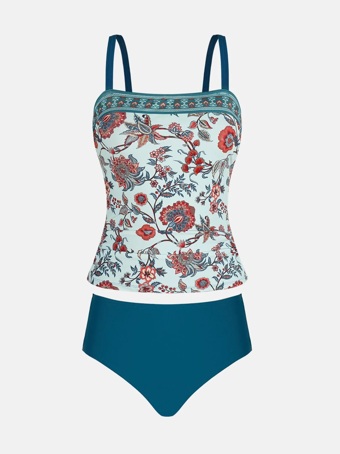 CUPSHE Tankini da donna Set Due Pezzi Costumi Da Bagno Collo Quadrato Cinghie Regolabili Increspato Costumi Da Bagno Costumi