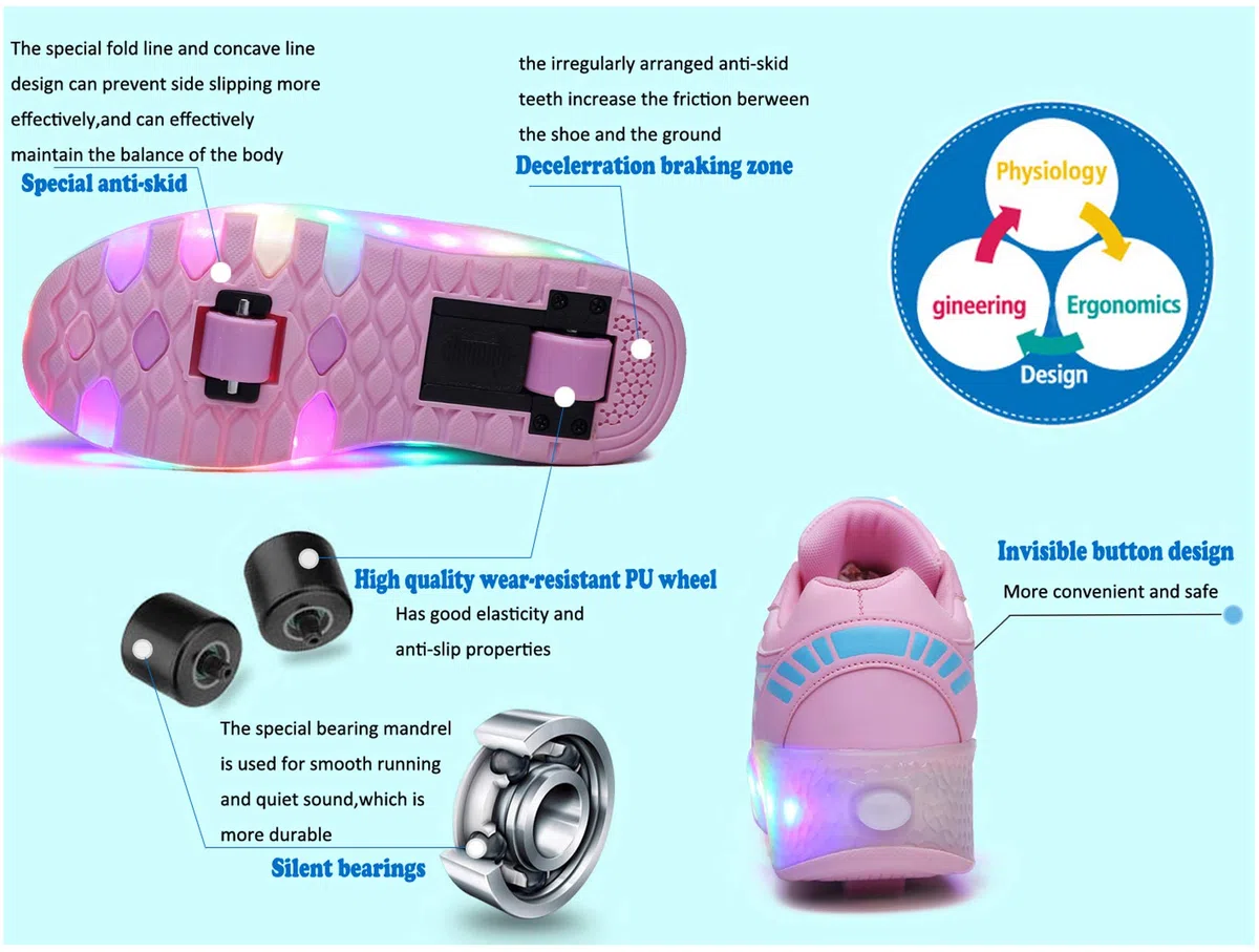 Unisex Bambino Scarpe con Rotelle,Luci LED Pattini a Rotelle Bambina Automatiche Skate Formatori Scarpe Bambino Sportive Ginnastica Lampeggiante Outdoor Multisport Running Sneaker