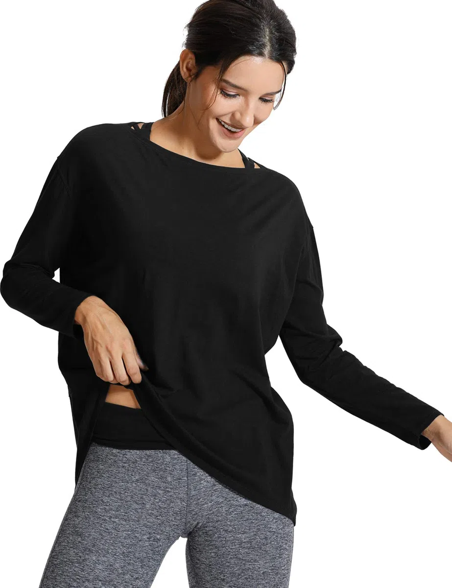 CRZ YOGA Donna Pima Cotone Casual Maniche Lunghe T-Shirt Loose Fit Sport Abbigliamento