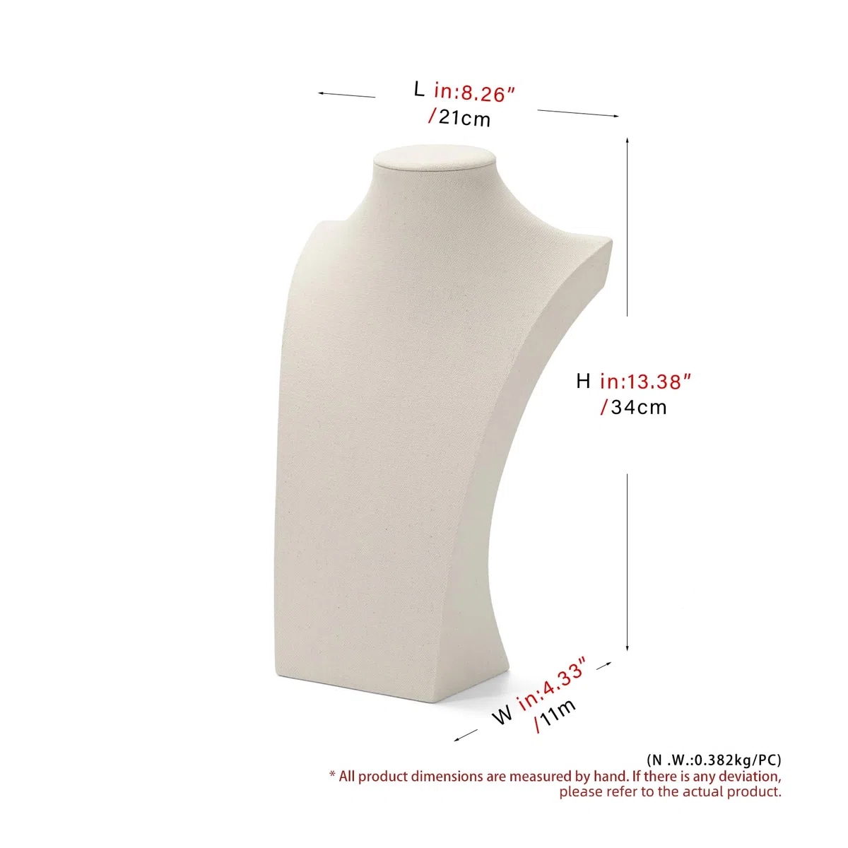 Oirlv Collana in lino con display a busto 3D, organizzatore gioielli, supporto per display (H-21,5 cm)