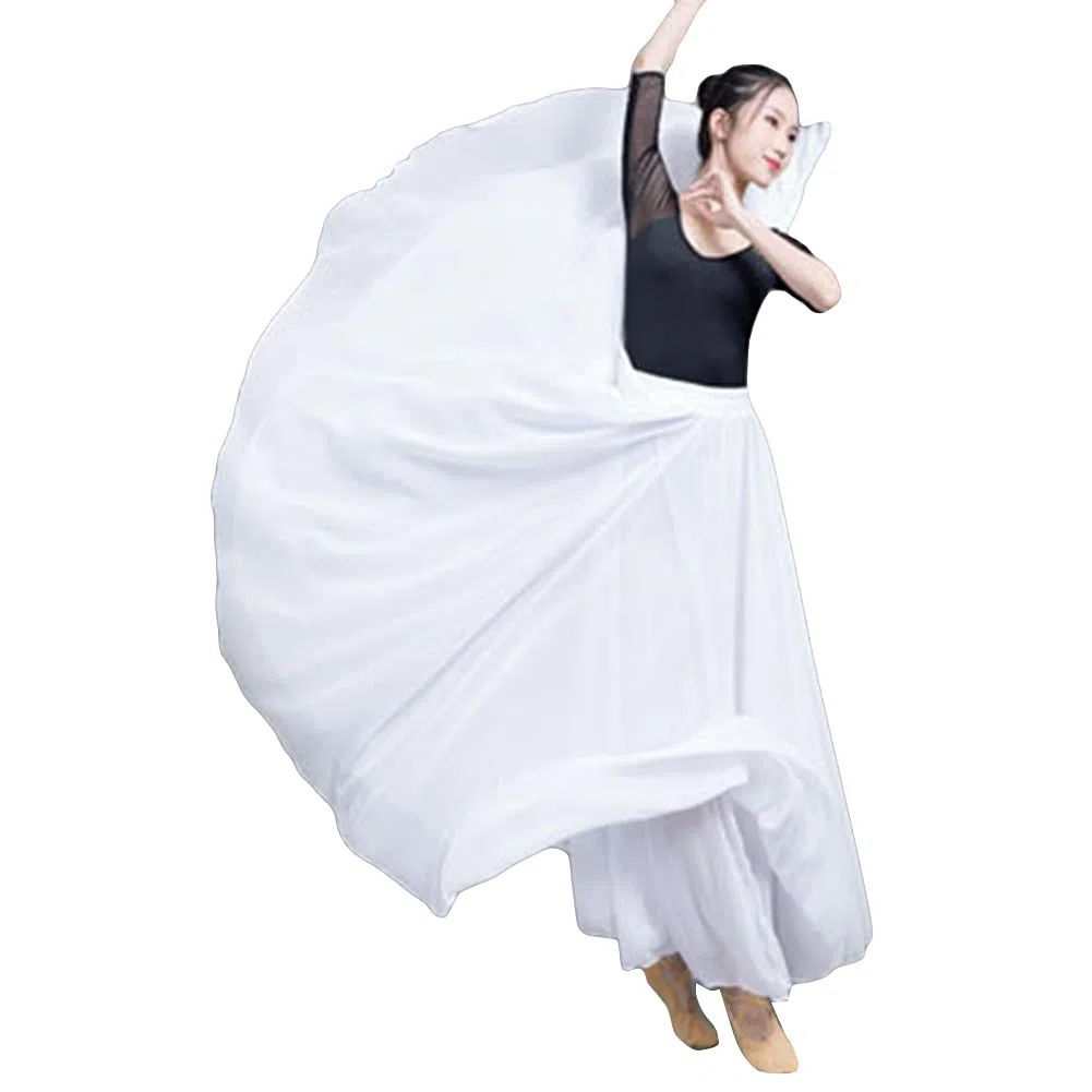 Donna Gonna da Ballo Danza del Ventre in Chiffon Doppio Strato Ruffles Gonna Performance di Danza Gonna Lunga Gonna Flamenco Grande Swing Costume Vestito Gonna
