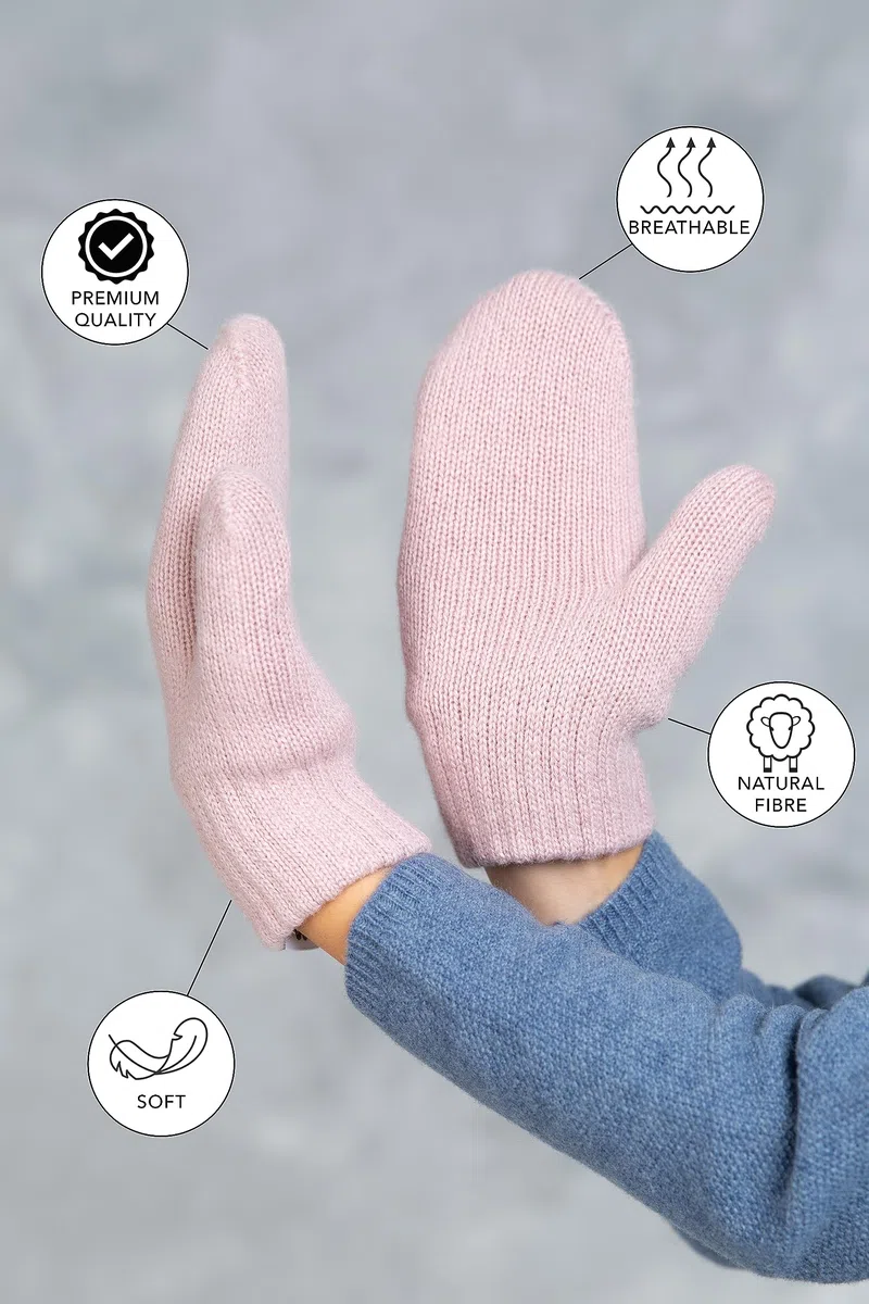 guanti a maglia a doppio strato in lana per neonati I guanti invernali caldi a maglia per ragazzi e ragazze, bambini I comodi guanti morbidi in beige, rosa, grigio