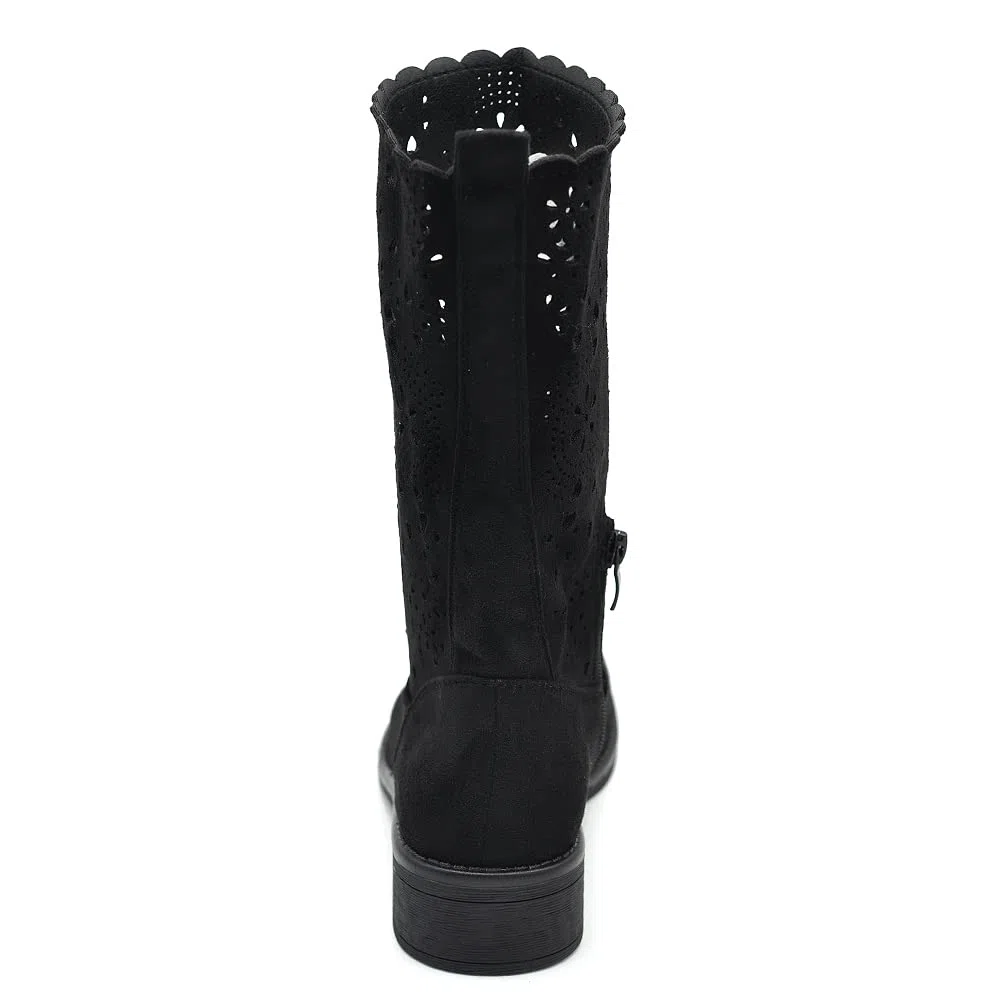 IF Fashion Scarpe da Donna Stivali Primaverili Estivi Traforati Al Polpaccio Biker Fibbie Anfibi LY70-1