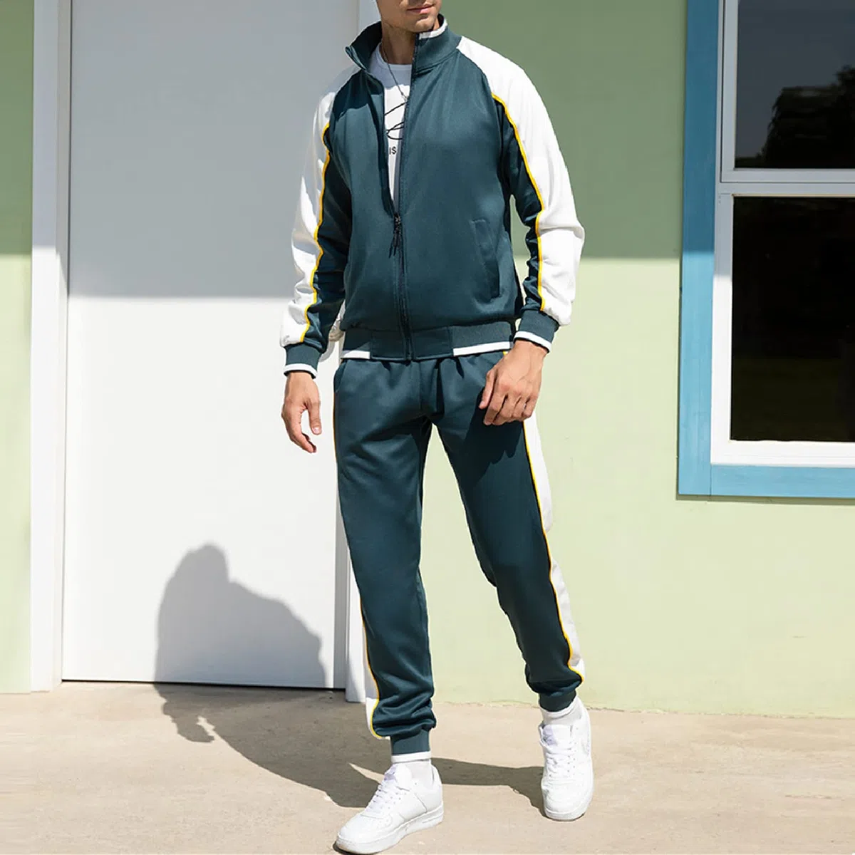 amropi Tute da Ginnastica Uomo Maniche Lunghe Felpa con Cerniera e Jogging Pantaloni Sportiva Set