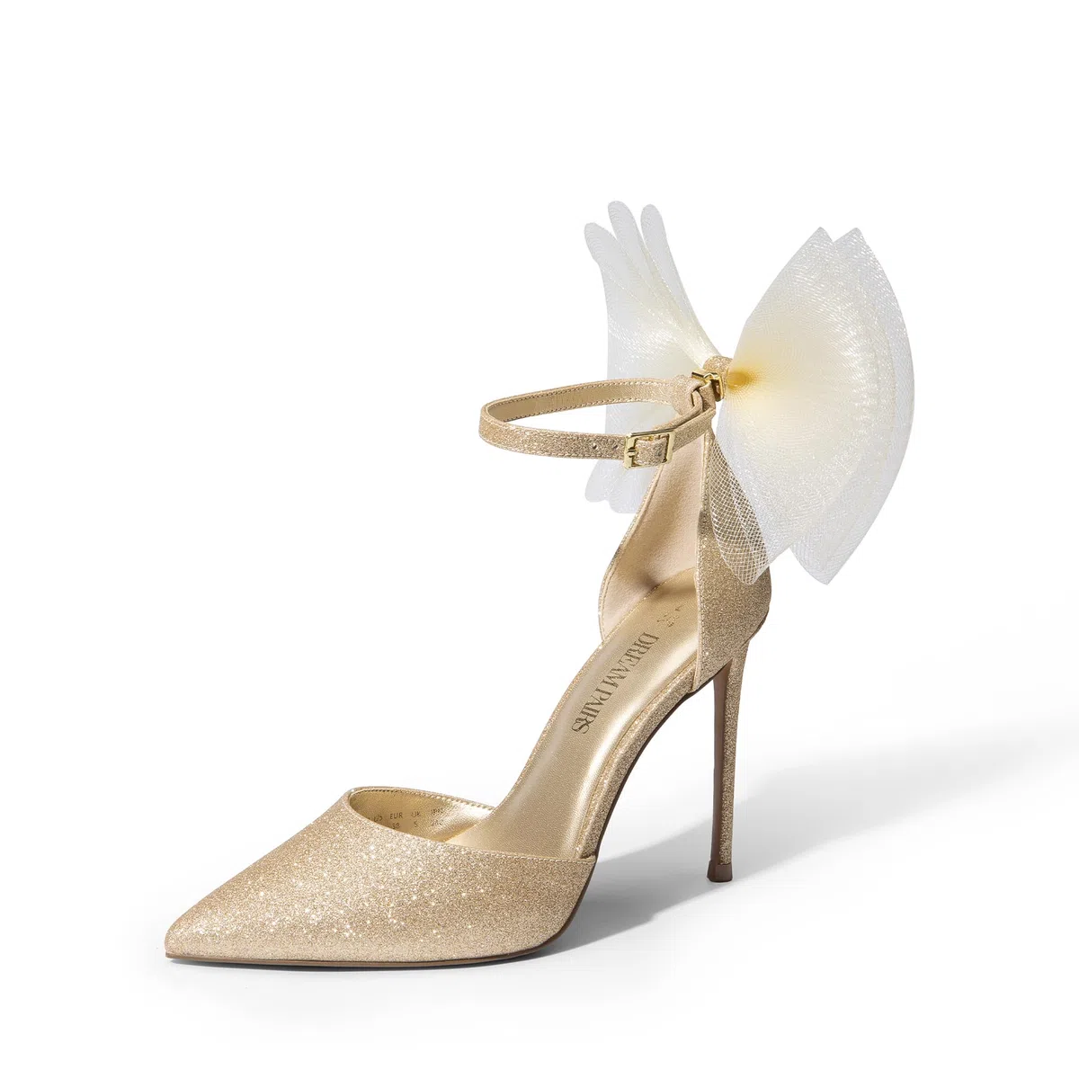 DREAM PAIRS D'Orsay - Scarpe da donna con tacco alto, punta chiusa, punta a spillo, con fiocco in rete, cinturino alla caviglia, sexy, per matrimoni e feste
