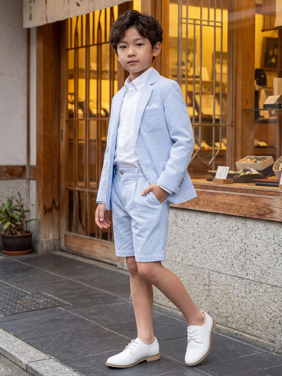 LOLANTA Giacca Seersucker Traspirante per Bambini, Giacca Elegante a Righe per Ragazzi per Occasioni Estive Informali, Verde Salvia