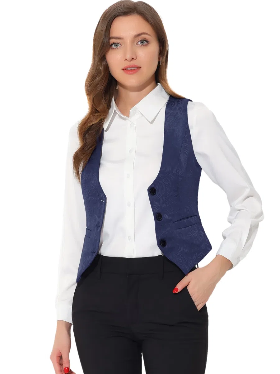 Allegra K Donna Gilet Vintage con Bottoni e Gilet senza Maniche in Jacquard Steampunk