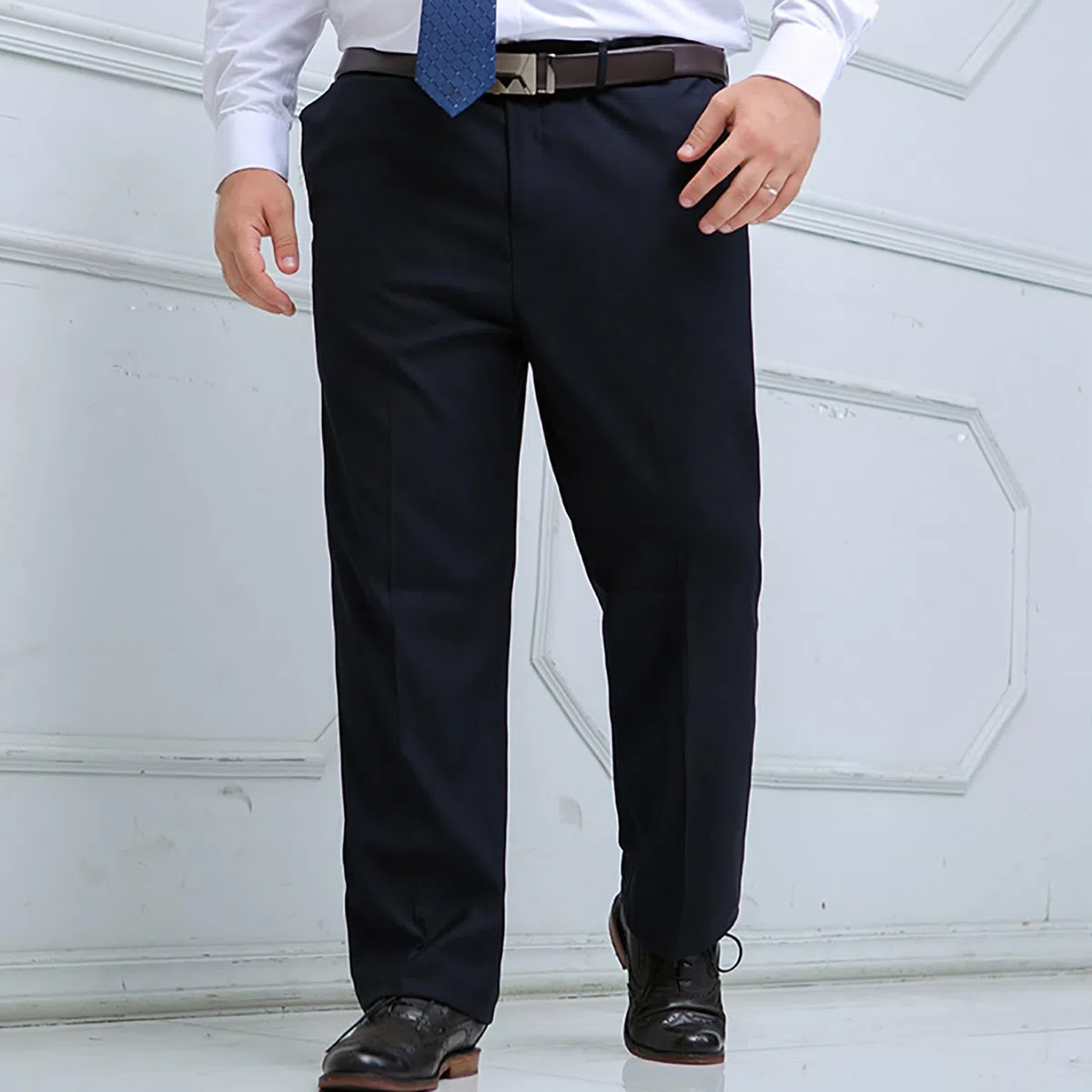 Pantalone Da Uomo Per Taglie Forti E Alte, Pantaloni Da Abito Da Sposo Con Vestibilità Classica E Parte Anteriore Piatta, Pantaloni Business Leggeri