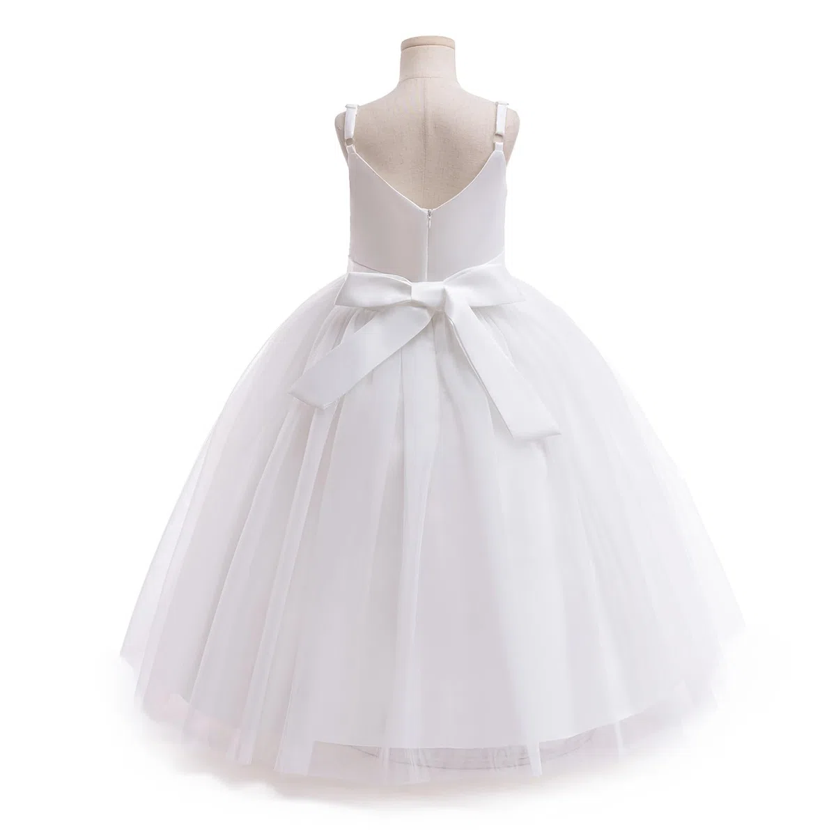 Odizli Abito da bambina senza maniche con scollo a V, linea ad A, in tulle per feste, matrimoni