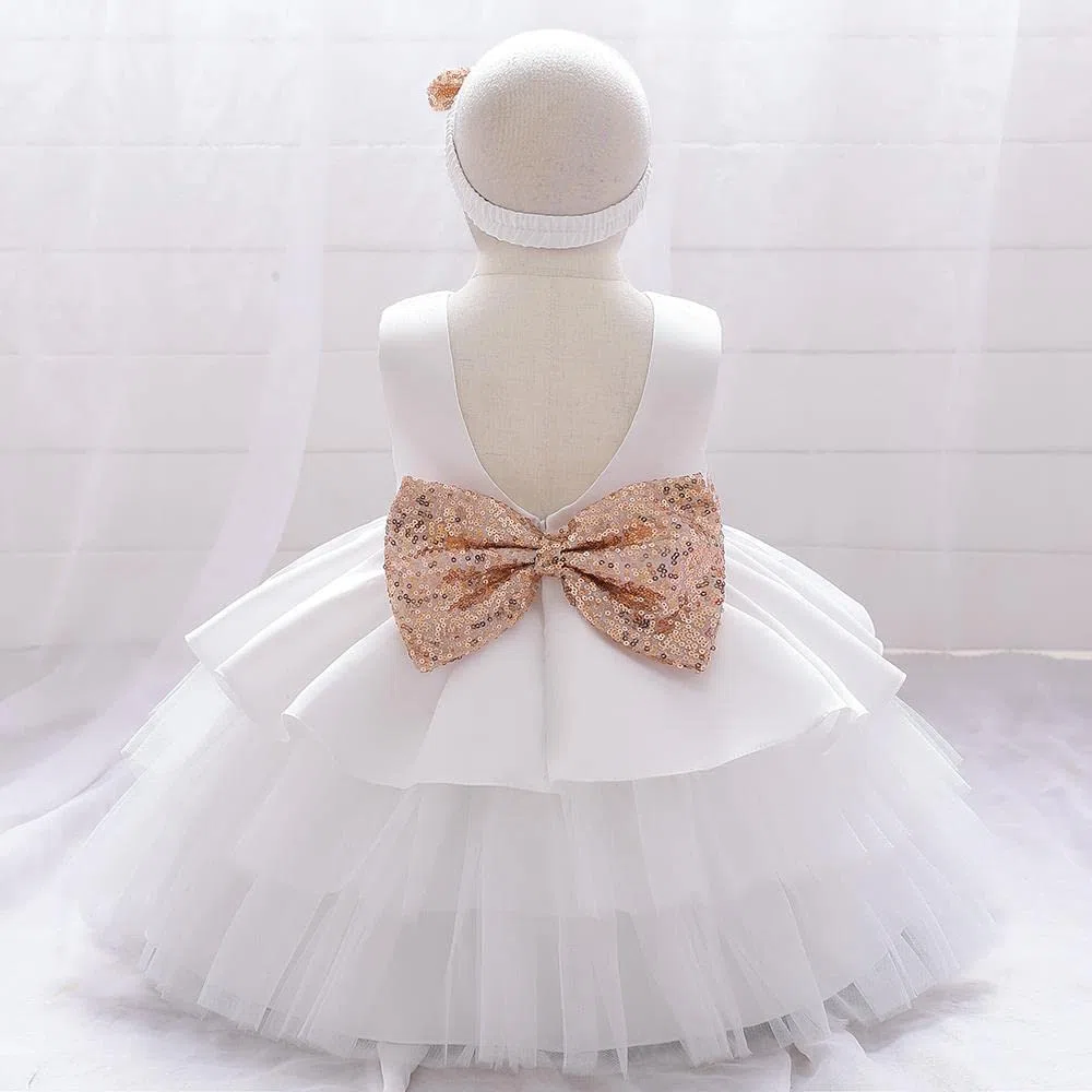 Lito Angels Vestito a Strati Damigella Abito da Festa Cerimonia Elegante con Fascia per Bimba e Bambina, Bianco/Blu Reale/Viola/Alzavola