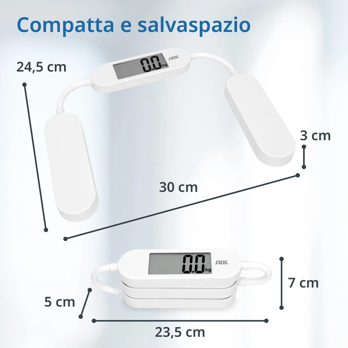 ADE Bilancia da viaggio pieghevole | Bilancia pesapersone digitale con portata di 180 kg in incrementi di 100 g | Bilancia corpo precisa con display LCD