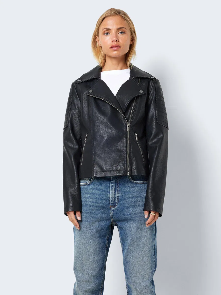 Noisy May Giacca in Ecopelle da Donna Giacca da Motociclista Giacca di Transizione Manica Lunga Shacket Rivestita in PU NMREBEL