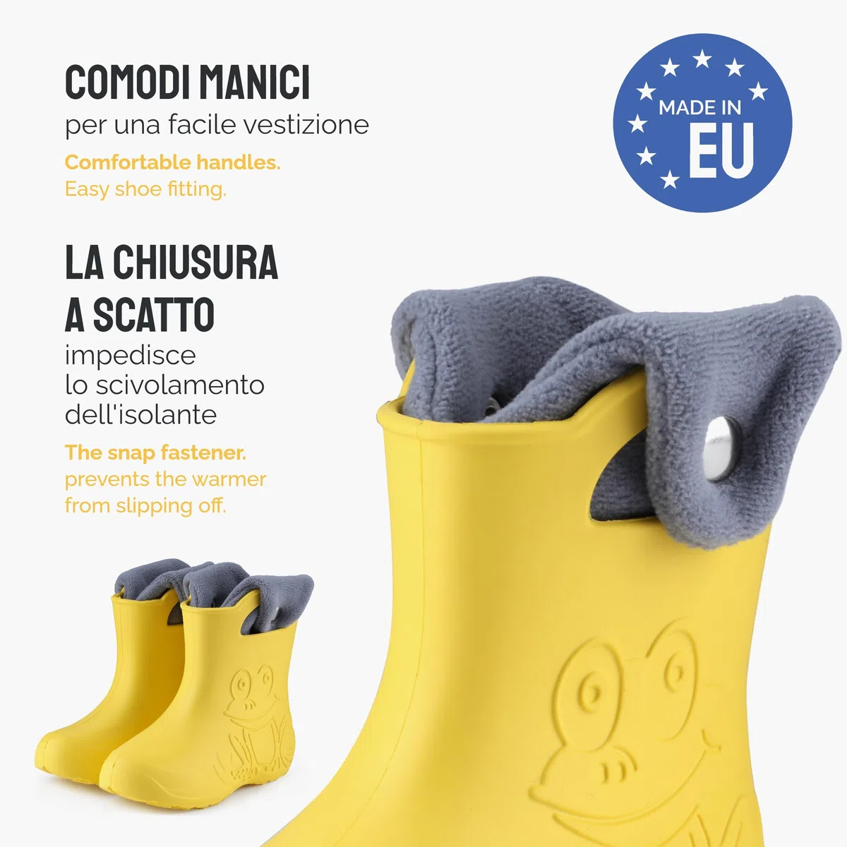 Ladeheid Stivaletti Pioggia Bambino in EVA Termici, Invernali Stivali Pioggia Bambina Calzino Interno con Bottoni e Motivo a Rana, Scarpe Bambino LA-CA-04