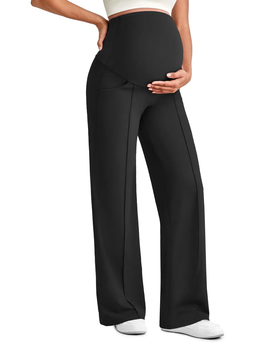 G4Free Maternity Trousers Over Bump Stretchy Lounge Work Pregnancy Yoga Pants Wide Leg Trousers with Pockets