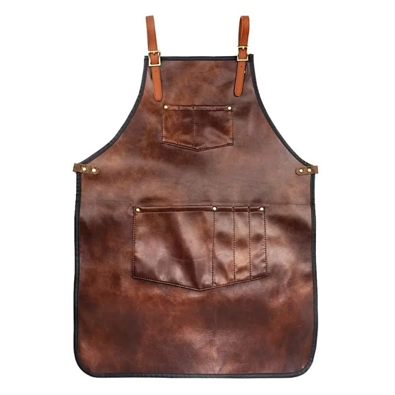 Grembiule da barbiere parrucchiere professionale in similpelle con cinturino incrociato regolabile, tasche multiple, bavaglino impermeabile