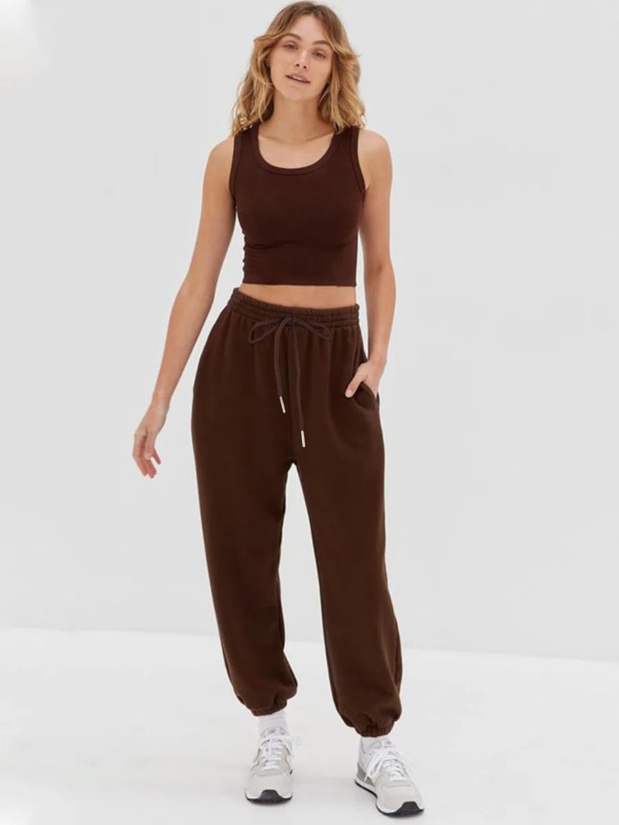 EBANKU Pantaloni Sportivi da Donna con Fondo Aderente con Tasche Tuta Tinta Unita Pantaloni Larghi in Vita Elastica per Hip Hop Casual, Palestra e Jogging