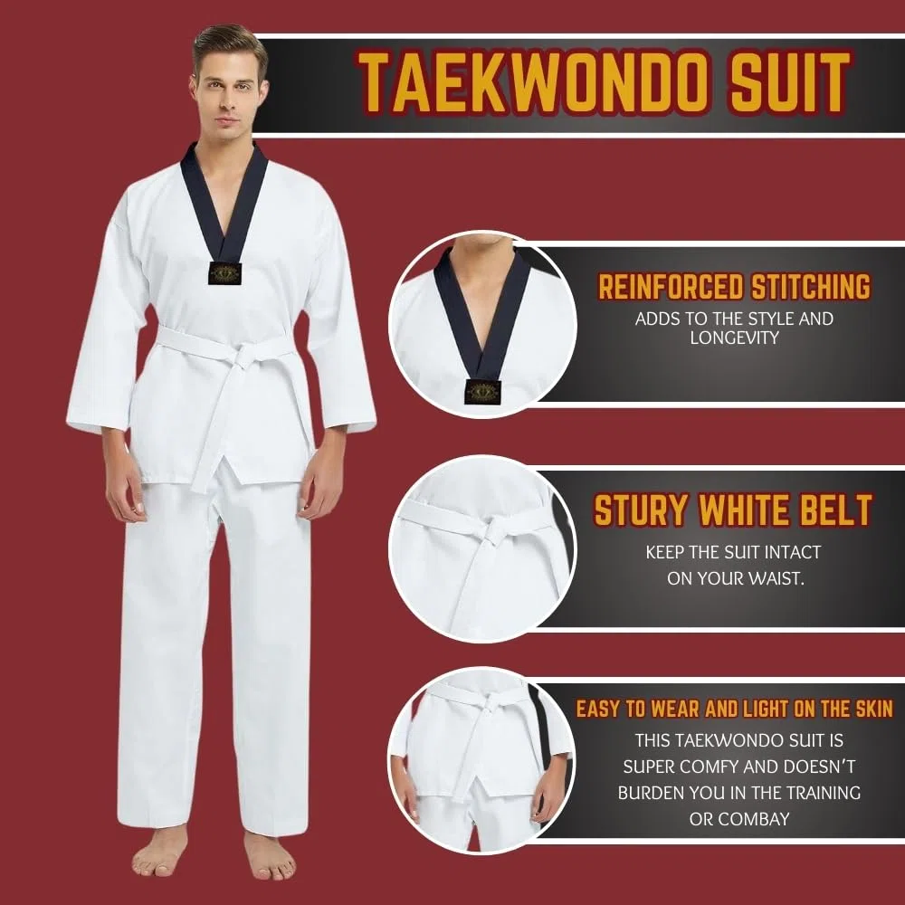 Taekwondo UH 1914 Uniforme, Scollo A V, Dobok Uniformi Bianche Taekwondo, Uomini, Donne e Bambini, MMA, Arti Marziali Karate, Senza Cintura