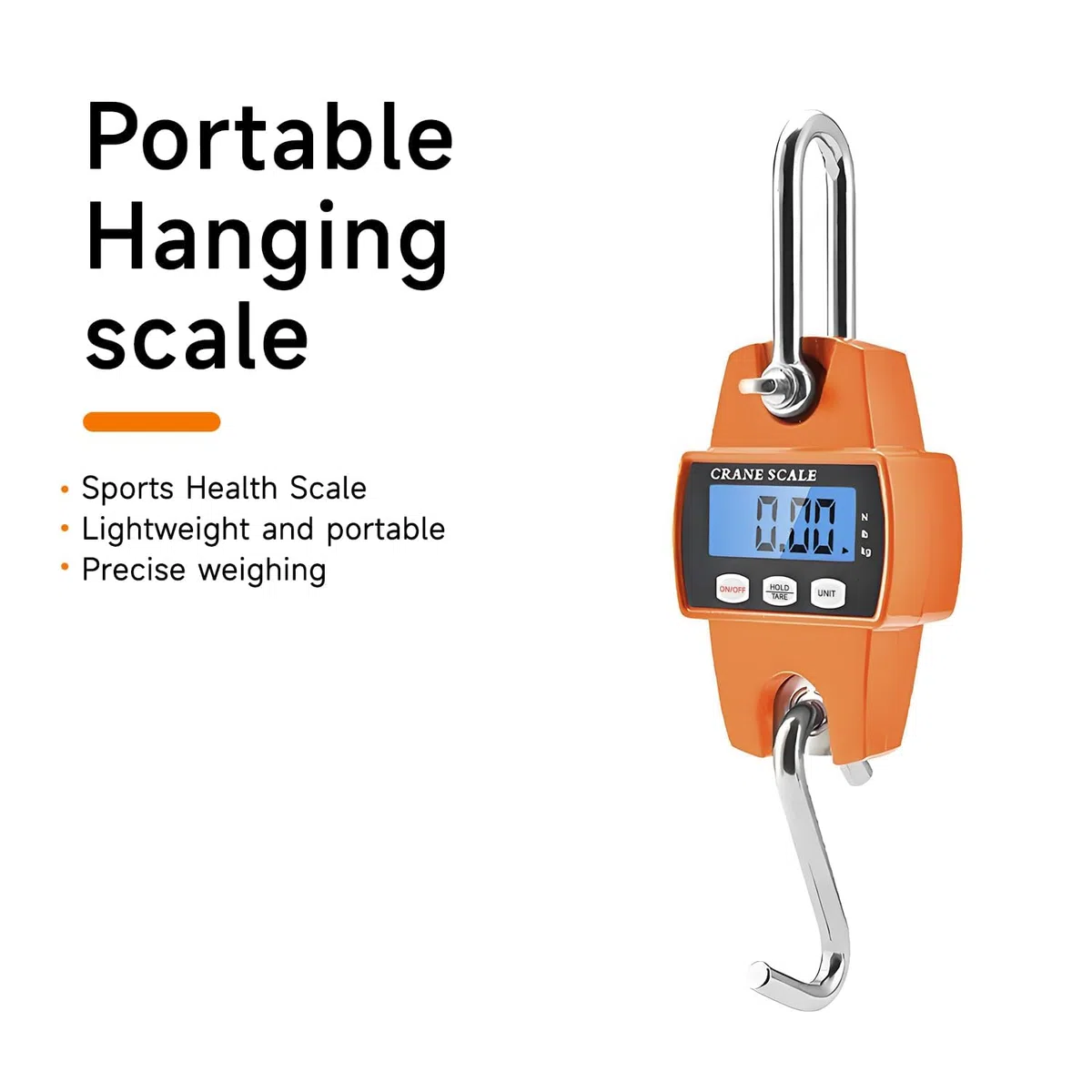 Qumox Bilancia Digitale a Gancio 300kg, Portatile con Custodia in Alluminio, Display Retroilluminato, Gancio a S, per Agricoltura, Caccia, Pesca, Viaggio, Esterno (Arancione)