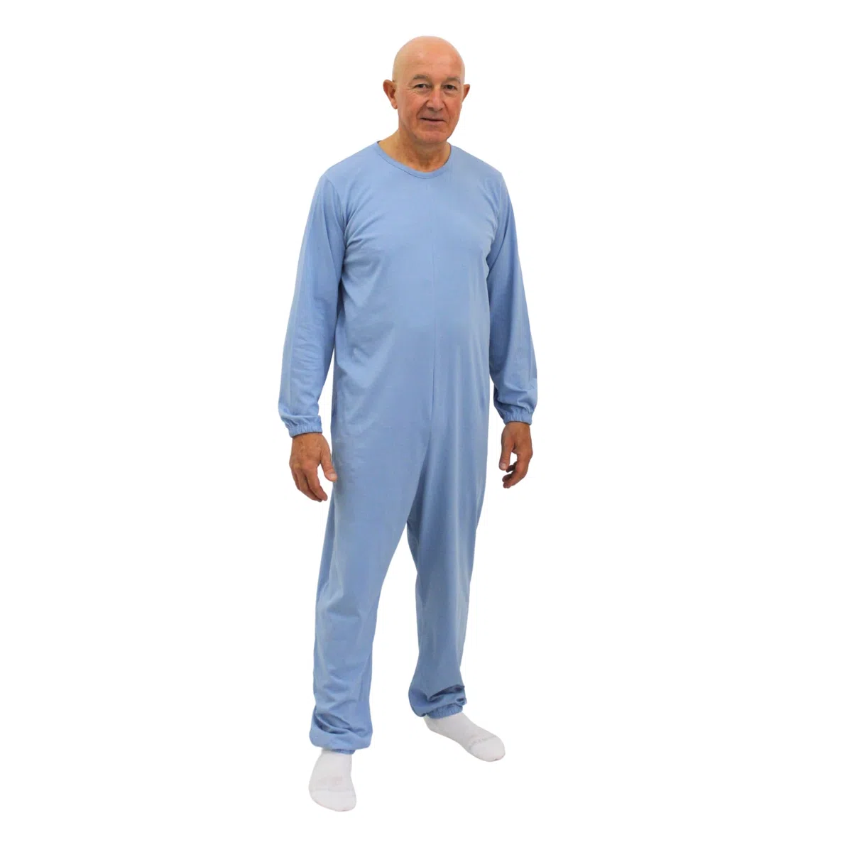 FERRUCCI COMFORT Pigiama Sanitario Girocollo con Cerniera Posteriore per Anziani, Alzheimer, Demenza - 9015/1-100% Cotone - Manica Lunga Pantalone Lungo