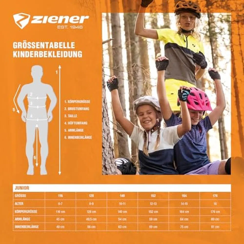 Ziener Pantaloni da Ciclismo Unisex per Bambini, per Mountain Bike, Bici da Corsa, Traspiranti, ad Asciugatura Rapida, Imbottiti, Nimo X-Function