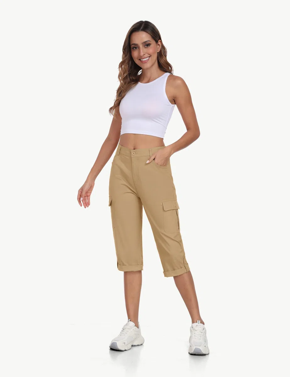 MoFiz Pantaloni Trekking Cargo Donna Cotone Estivi Pantaloni Montagna Shorts Sportivo Leggero Escursionismo con Tasche